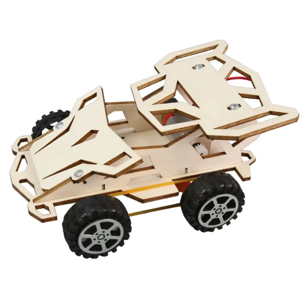 New Wooden DIY Car Model 3D Assemble Wood Color Electric Four Wheel Drive Racing DIY Scientific Experiment Kit