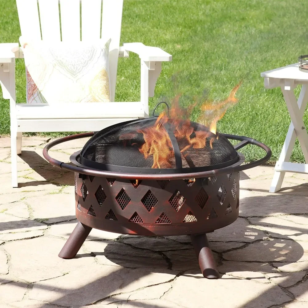 Wood-Burning Fire Pit - Includes Spark Screen, Fireplace Poker, and Round Cover, Fireplaces for Bonfire Picnic, Outdoor Heaters