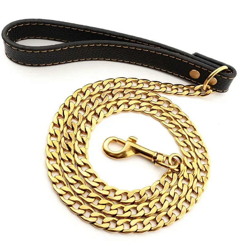 11.5Mm Stainless Steel Gold Plated NK Encrypted Dog Traction Hip Hop Style Gold Chain Medium and Small Dog Puppy Pet Supplies