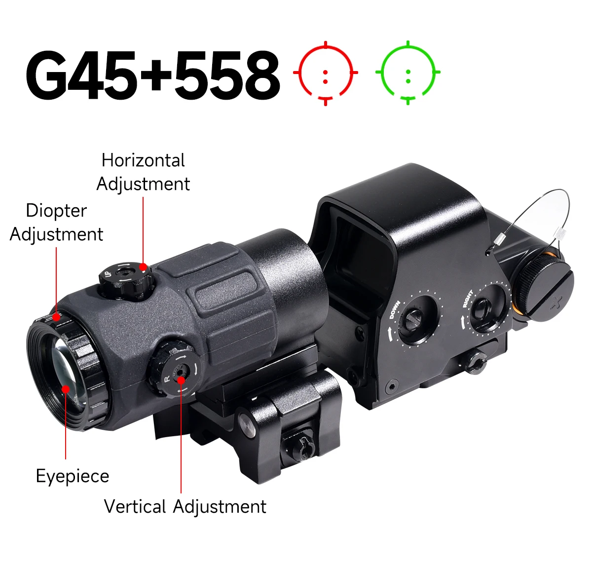 558 المجسم ميزاء ريد دوت البصر الادسنس نطاقات G33/G43 3X G45 5X المكبر معدات الصيد ث/20 مللي متر السكك الحديدية جبل و QD رافعة