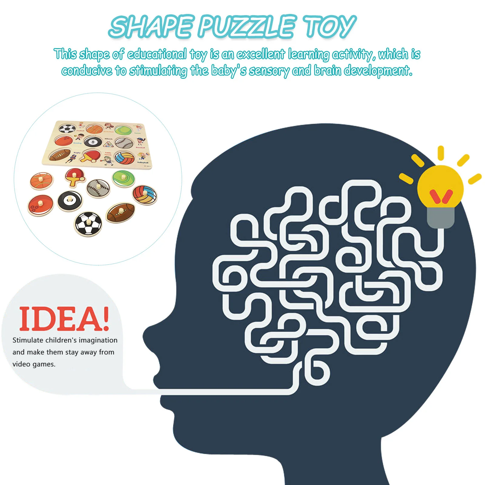 1 set 1 Set Wooden Puzzle For Kids Shape Color Matching Educational Portable Wood Jigsaw Cartoon Puzzle Board Game Playset