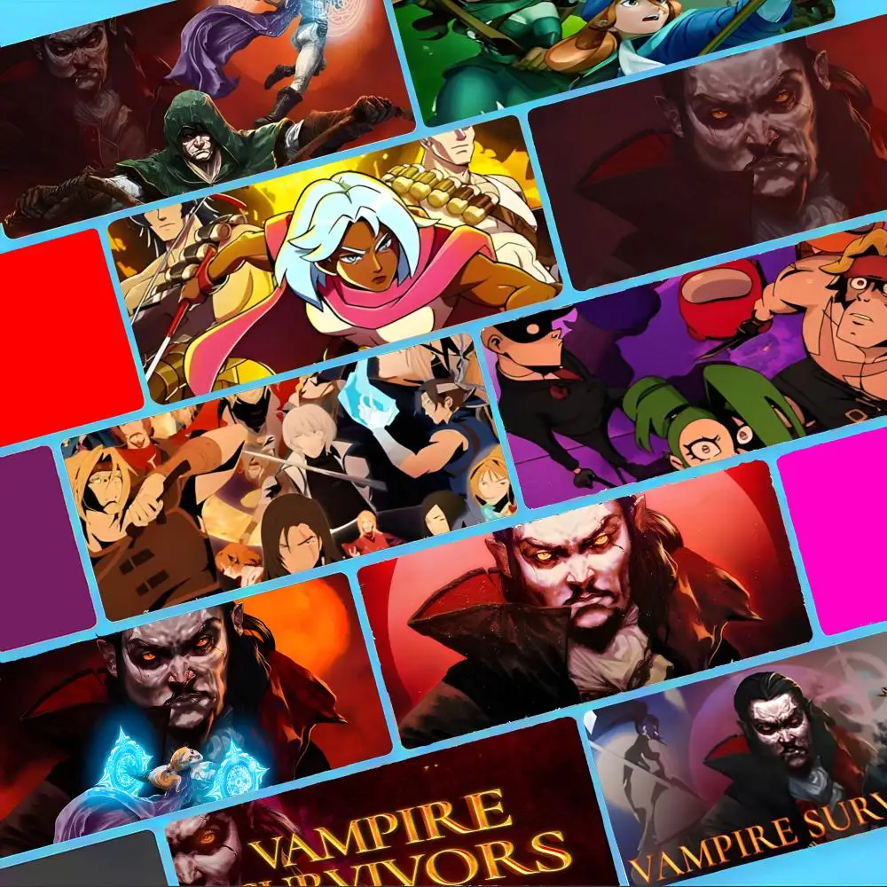 

Spooky Vampire Survivors-s Mouse Pad Non-Slip Large Desk Mat Thick Stitched Edge Gaming Mousepad