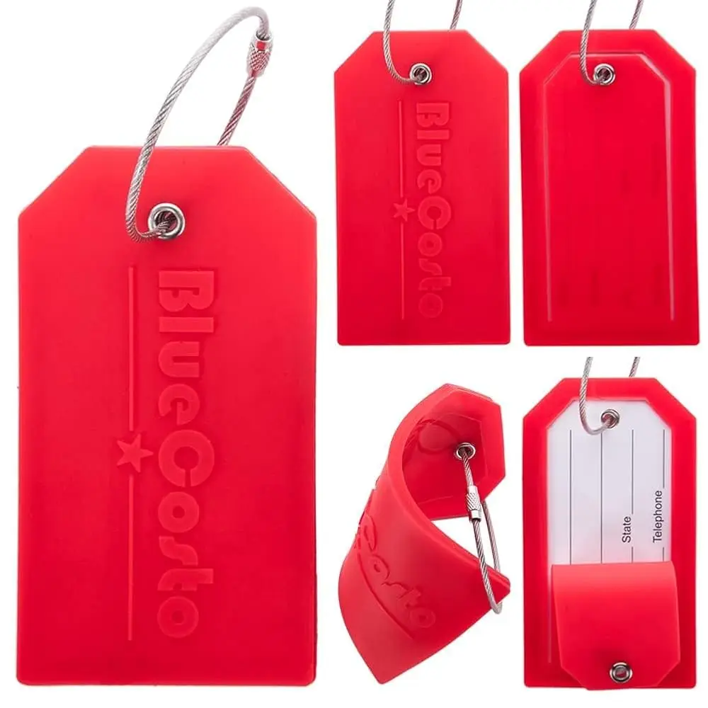 

- Luggage Tags - Large, Red, 5 PK - PVC Suitcase Tags w/Privacy Cover & Stainless Steel Wire Loops - Personalized Baggage Id