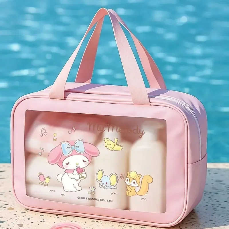 Hot new Sanrio My Melody Waterproof Travel Wash Bag Large Capacity Visible Window Portable Skincare Makeup Storage Handbag
