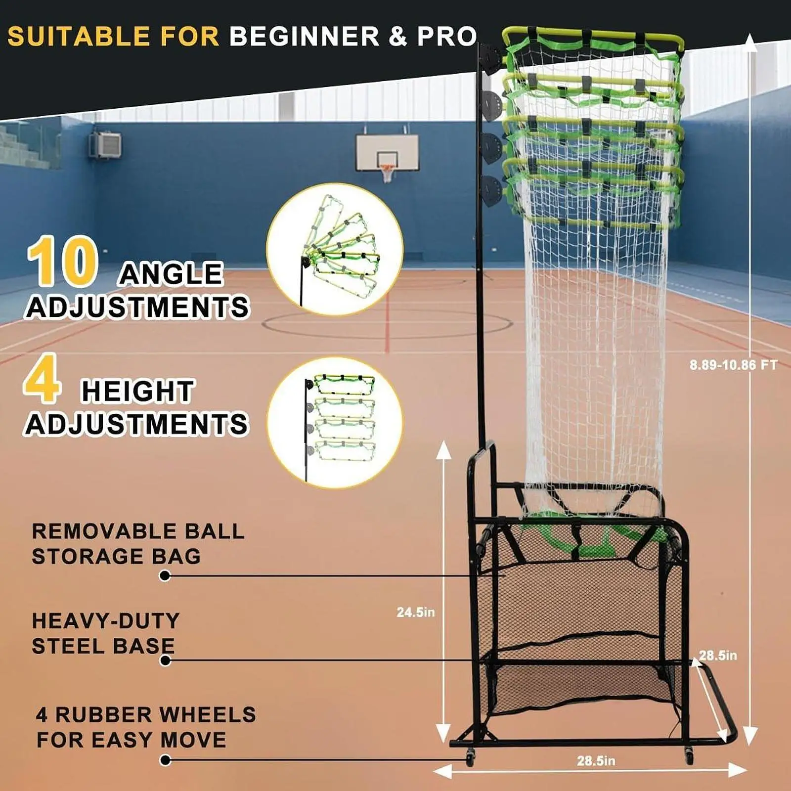 

Волейбольная тренировочная сетка с регулируемой высотой, прочная сетка для отработки подач, ударов и подачи визеров.