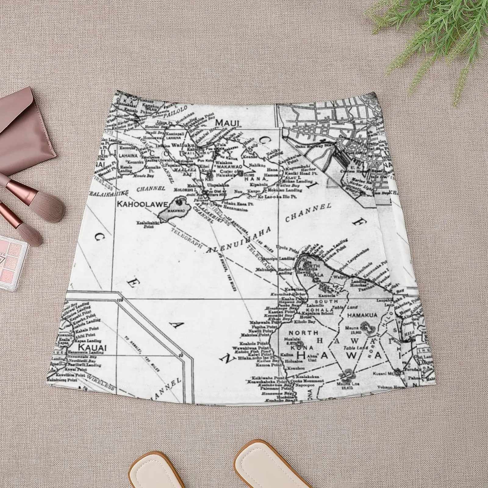 Vintage Map of Hawaii (1912) BW Mini Skirt Skirt satin Skort for women Mini Skirt