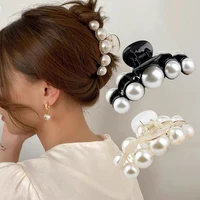 Pinzas para el cabello con perlas elegantes, soporte fuerte de 7cm, abrazaderas de mandíbula de tiburón acrílicas para mujeres y niñas, herramienta de Peinado a la moda, sombrerería de fiesta