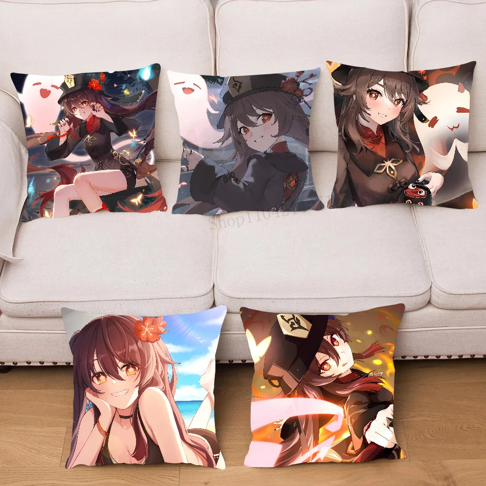 Hu Tao Genshin Impact Game Pillow Case Square Pillow Bedroom Sofa Leisure Comfort Cushion Car Living Room Home Decoration