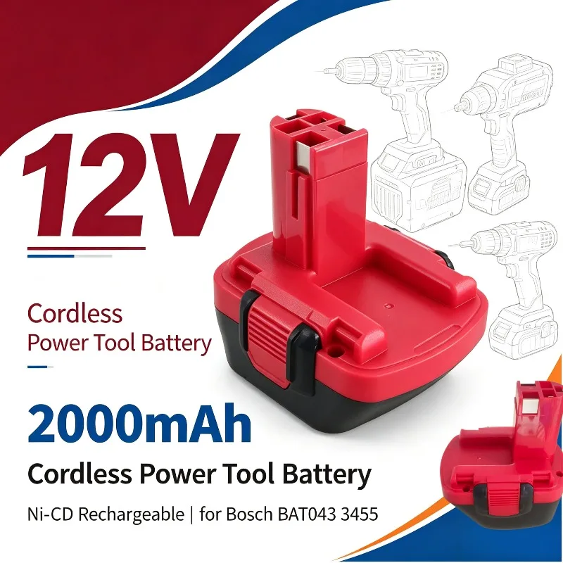 2000mAh 12Volt Ni-CD Cordless Tool Battery Pack Compatible with BAT043 3455 BAT139 PSB 12 VE