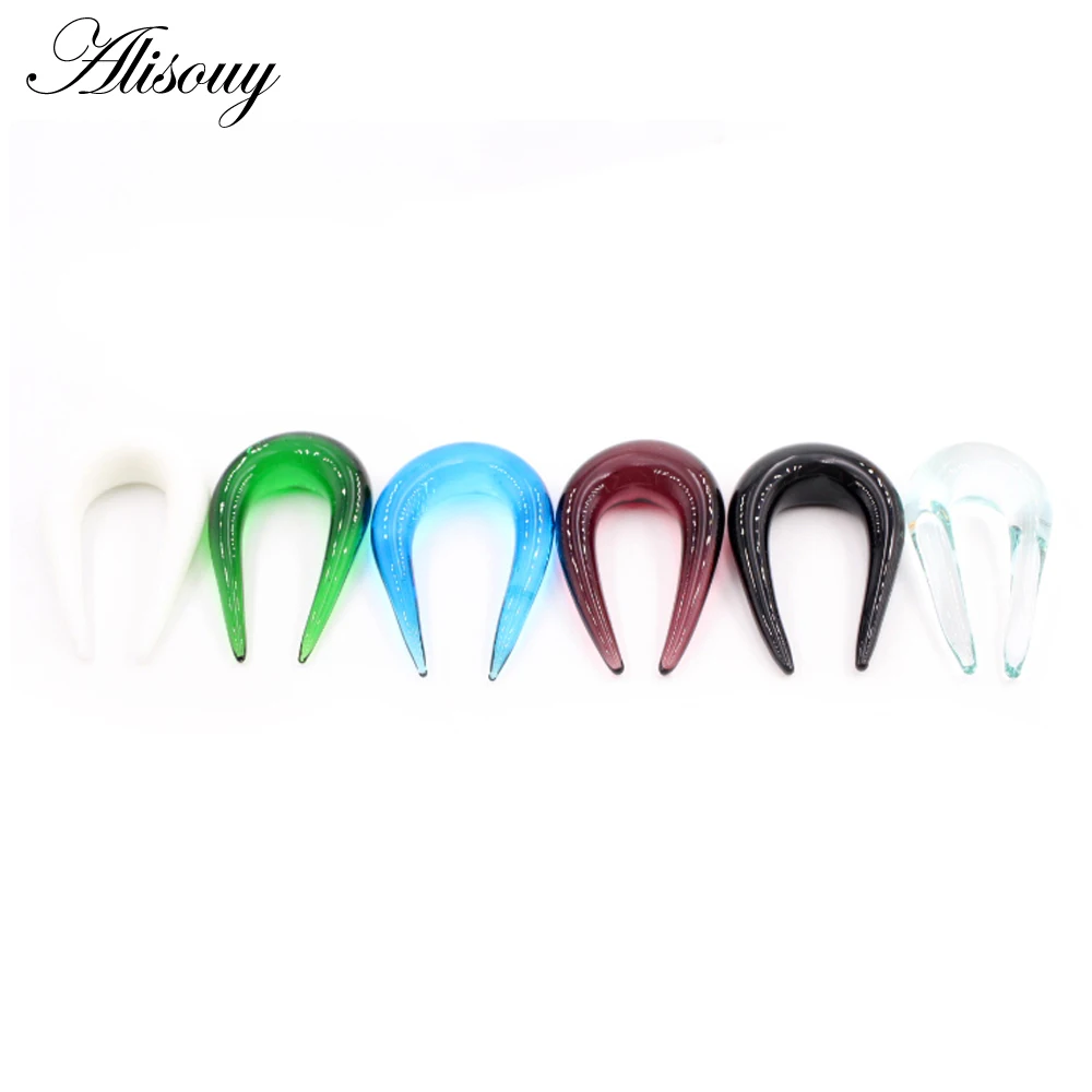 Alisouy 2PCS 6-10mm U-shaped Glass Ear Clip Weight Plugs Stretcher Expander Tunnels Tapers Guages Earrings Body Piercing Jewelry