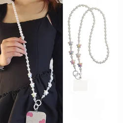 Korea Laser Star Cute Bead Oblique Span Chain Phone Bracelet Strap Charm Chain Knot Cellphone Lanyard Keychain Bag Long Lanyard