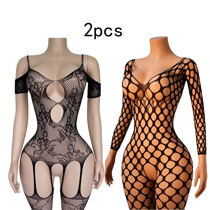 2-Piece Set – Women's Sexy Fishnet Bodysuit Lingerie; Perfect for Valentine's Day, Wedding Nights, and Date Nights.