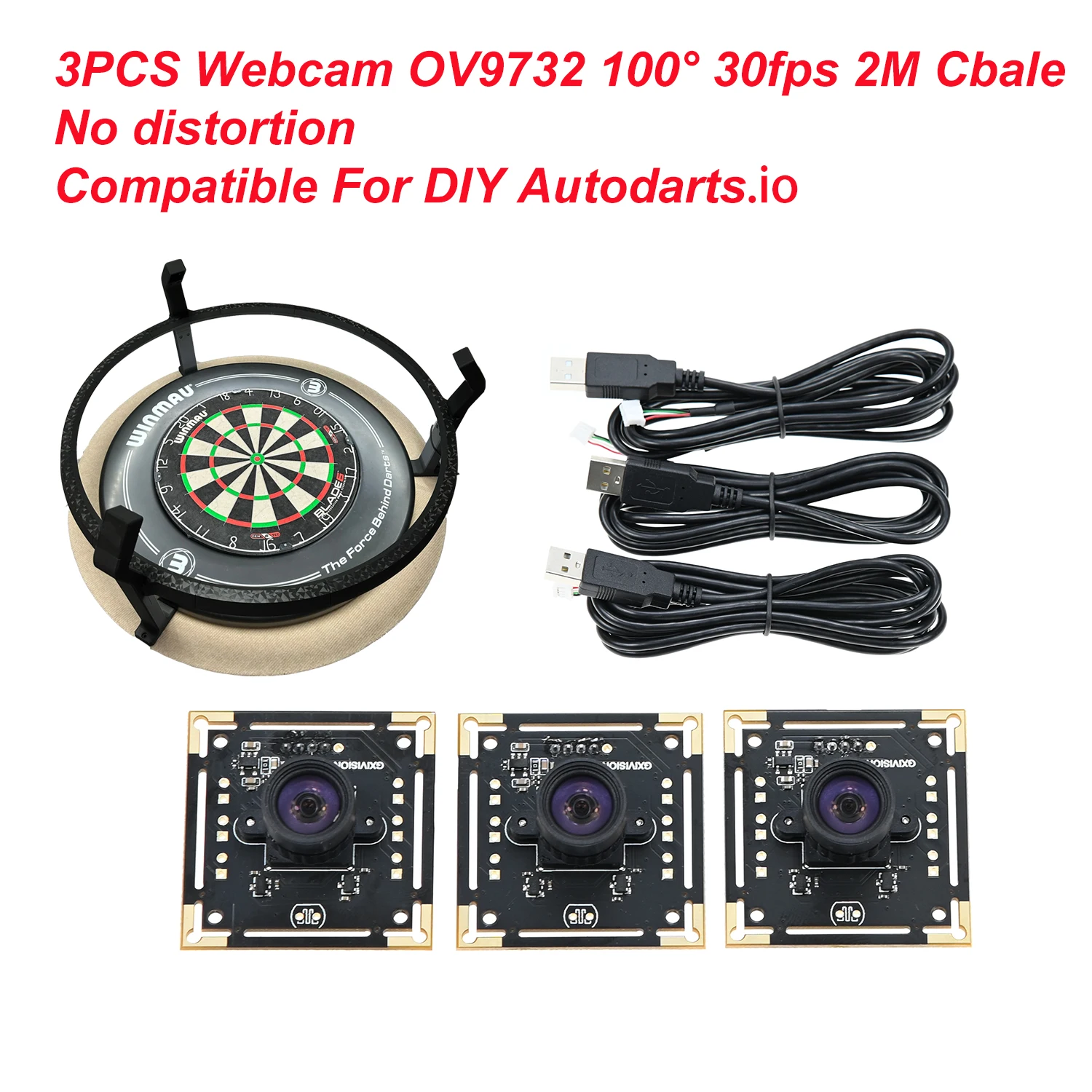 3PCS Camera Module IMX179 / OV9732 100 Degree 30fps 2M Cbale No Distortion，USB Webcam Compatible For Autodarts.io Scoring System