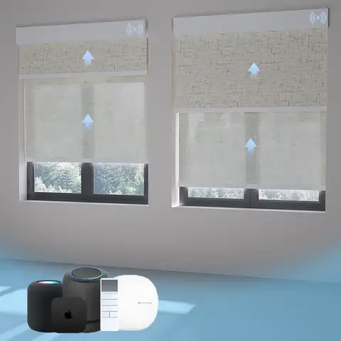New Design Double Fabric Noise Reduction Uv Protection Smart Connect Alexa Double Layer Roller Blinds For Bedroom