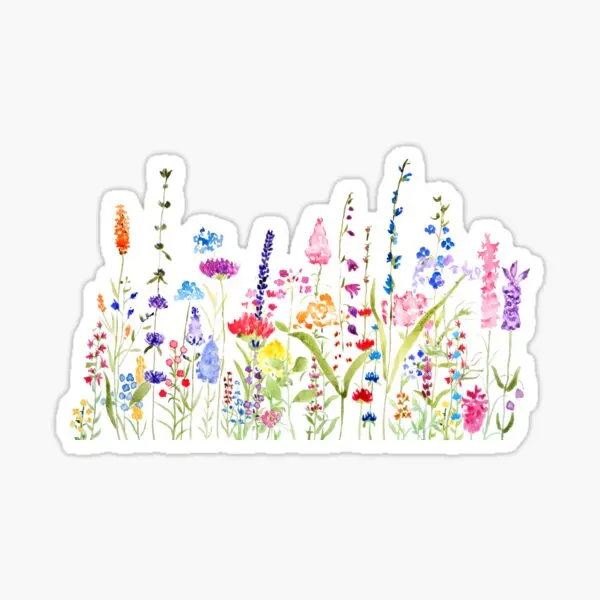 Hand Painted Colorful Wild Flower Field  5PCS Stickers for Anime Cartoon Room Wall Cute Stickers Kid Living Room Home