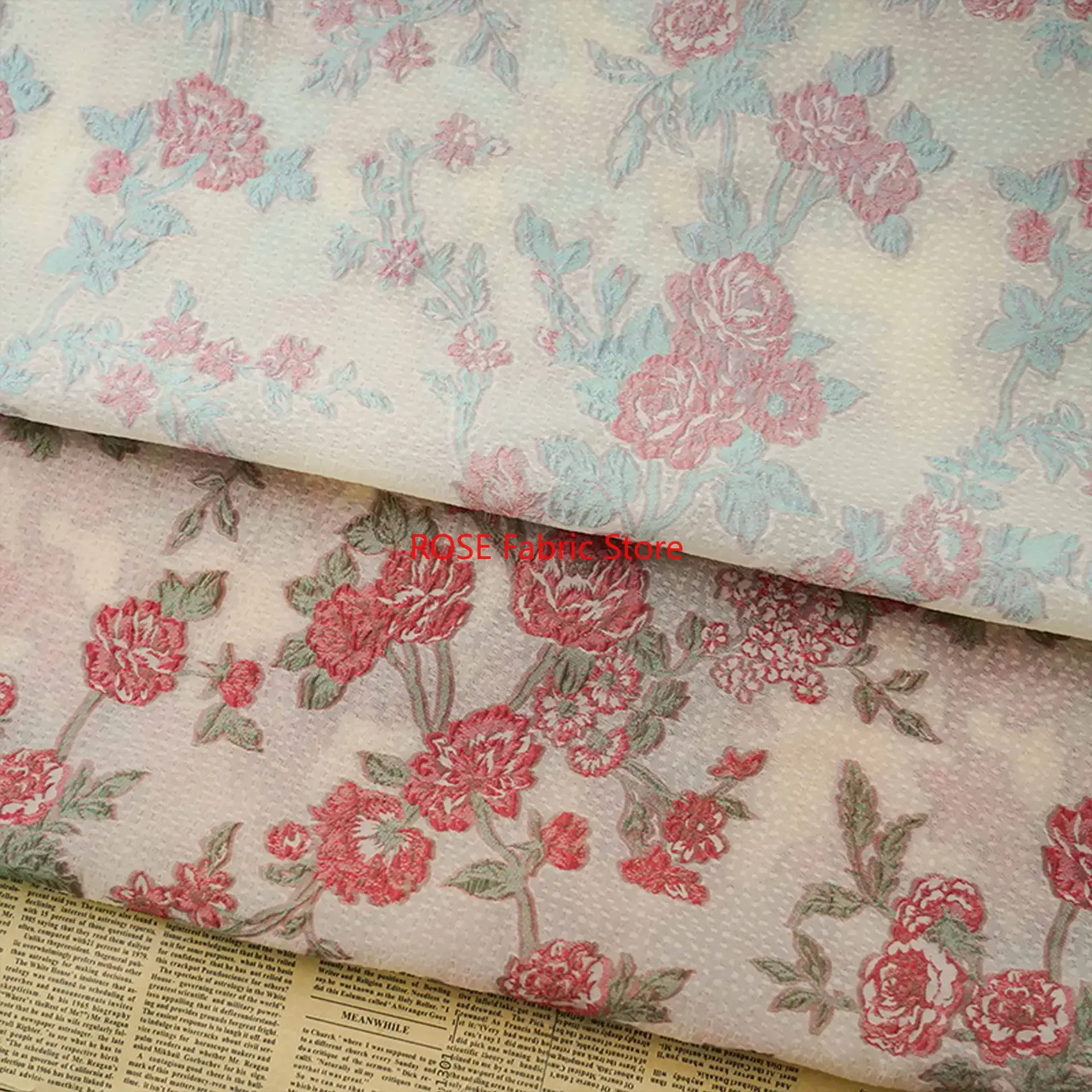 1 Meter Slightly Translucent Branch Rose Jacquard Fabric Retro Women's Dress Skirt Decorative Sewing Fabric