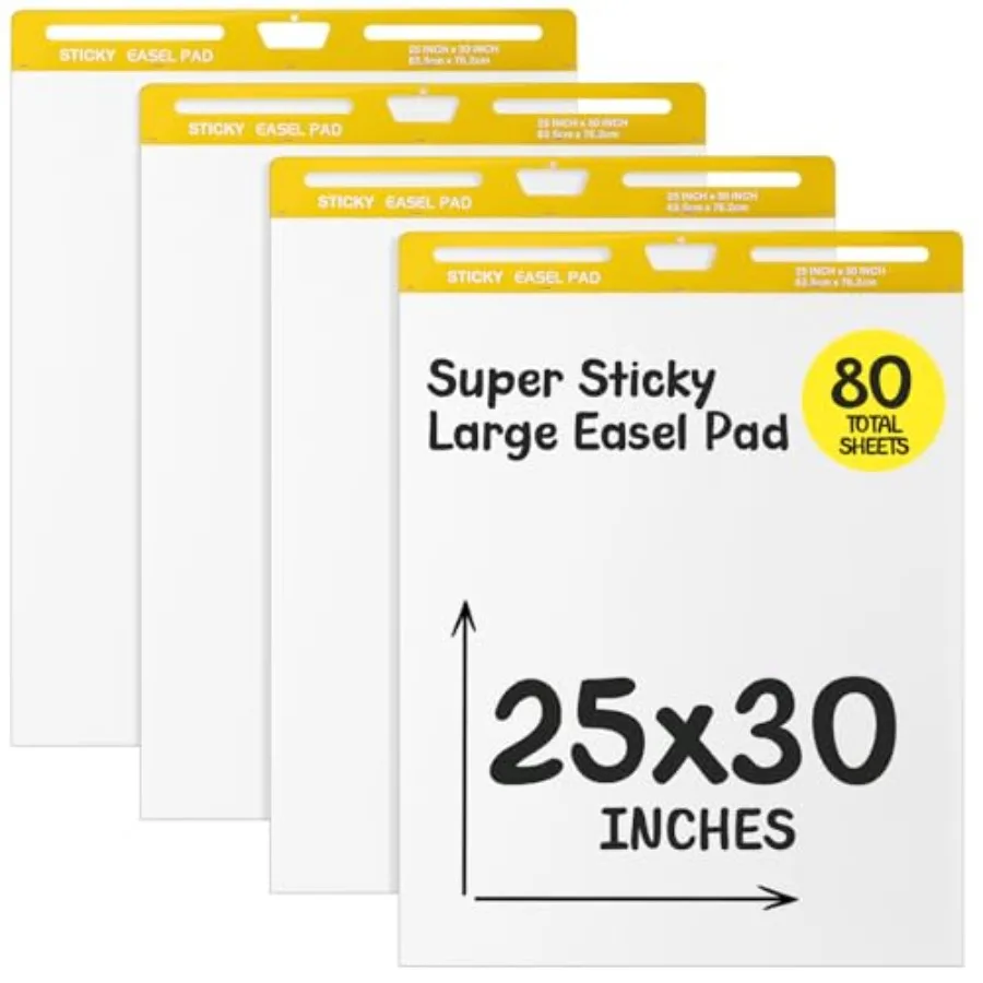 

Набор из 4 липких досок-флипчартов 25 x 30 дюймов, белые, 20 листов/блок, бумага для флипчартов для учителей, большая самоклеящаяся бумага для стен