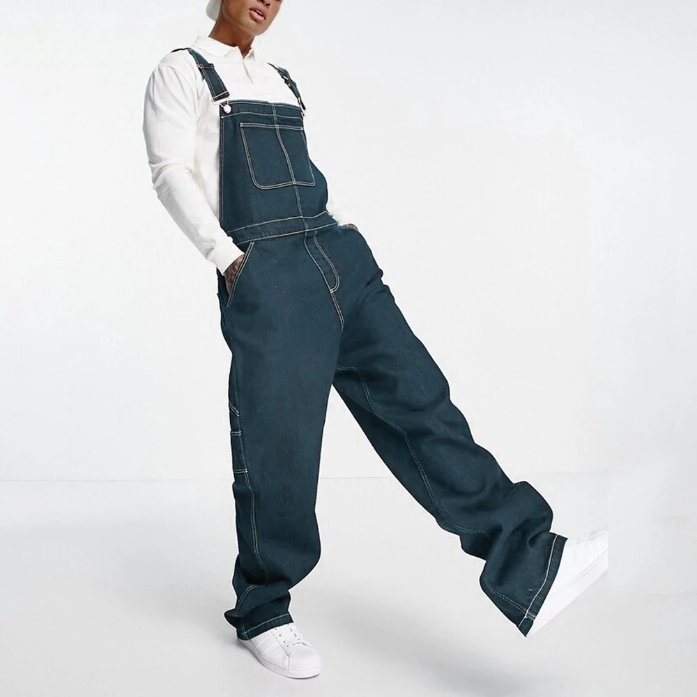 Men\'s Suspenders American Retro Denim Overalls Bibs Wear-Resistant Slash Pocket Baggy Jumpsuit for Men Streetwear Wide Leg Jeans