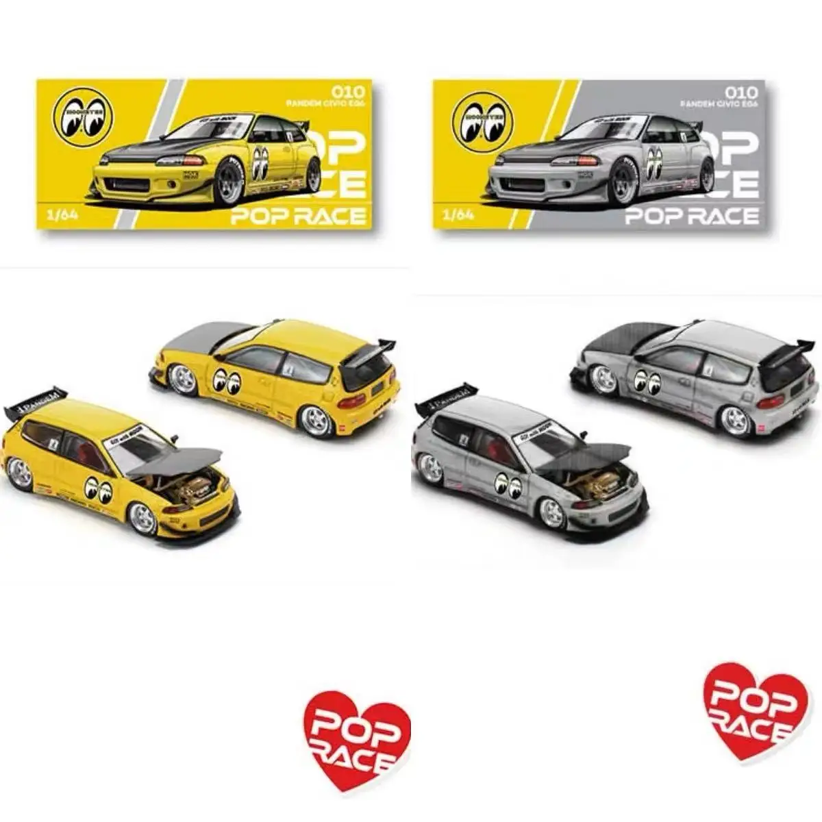 

PopRace 1:64 Honda Civic EG6 Mk5 Rocket Rabbit Moon Eye Alloy Car Model