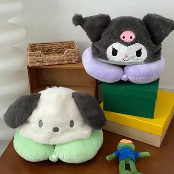 Kreslený kuromi polštář na krk s kapucí ve tvaru písmene U, cestovní zatemňovací polštář na zdřímnutí v japonském stylu, kancelářský polštář s kloboukem pro dívku 10 nejlepší prodej cestovní polštář s mikinou - №5