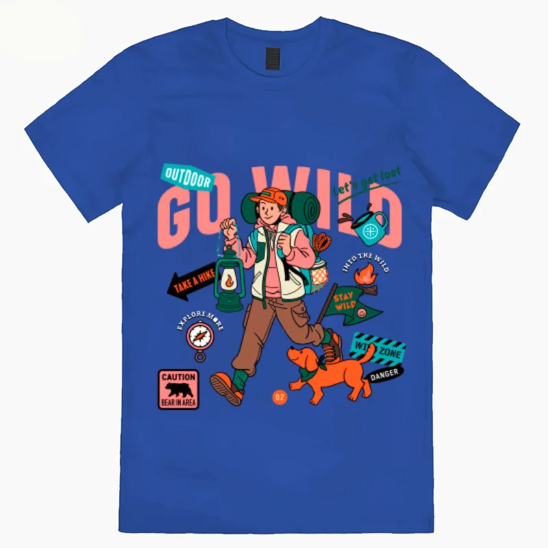 Camiseta gola redonda com estampa dos desenhos animados, algodão puro, tecido elástico respirável, estilo casual, viajante diário, verão, 2024