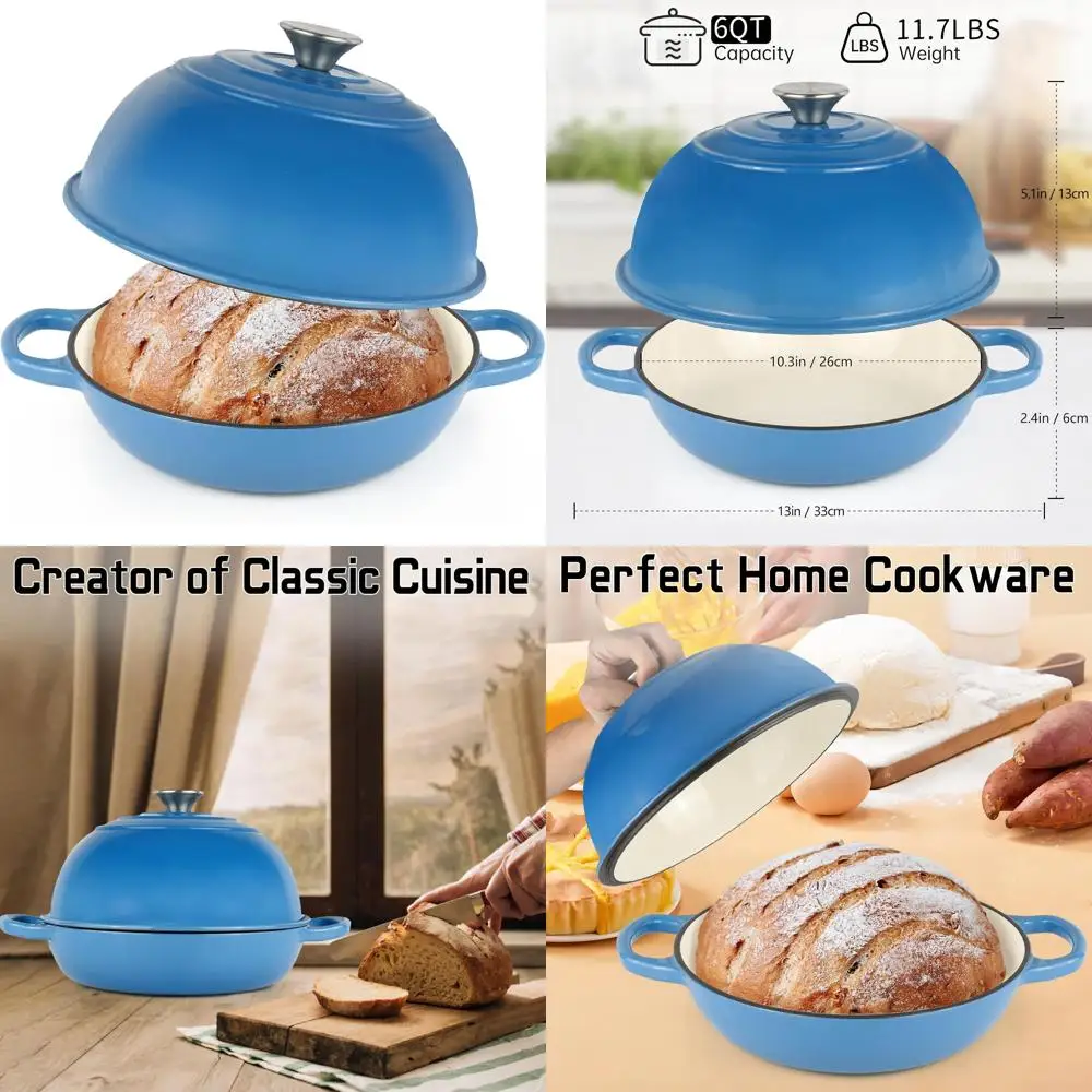 

10-литровая эмалированная чугунная голландская духовка для выпечки хлеба на закваске с крышкой, идеально подходит для выпечки вкусного домашнего хлеба