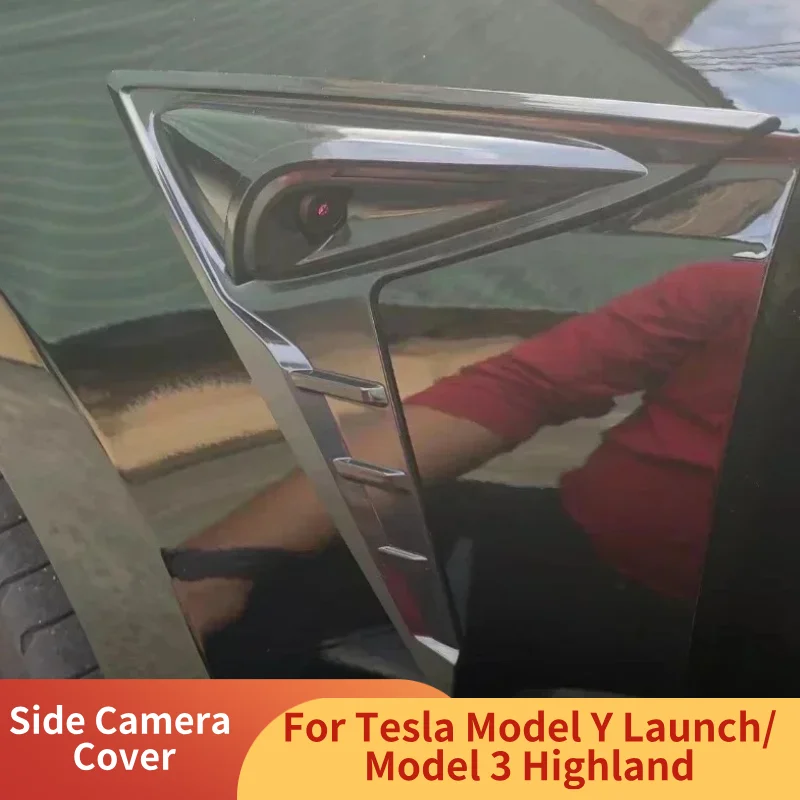 For Tesla Model Y Launch/Model 3 Highland HW4.0 Side Camera Cover Fender Flanks Wing Blade Panel Spoiler Covers Car Accessories