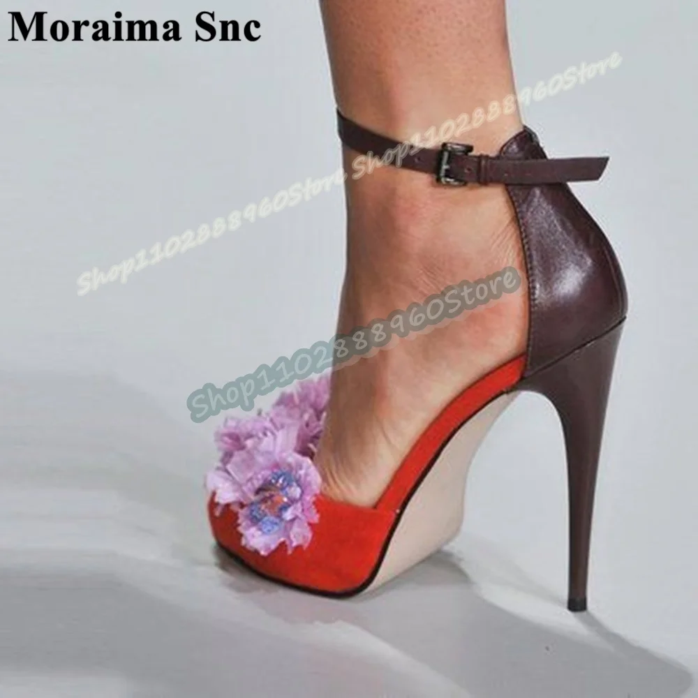 

Shallow Mixed Matte Leather Flower Sandals Stilettos High Heel Women Shoes Ankle Buckle Strap Peep Toe Sexy Fashionable Sandals