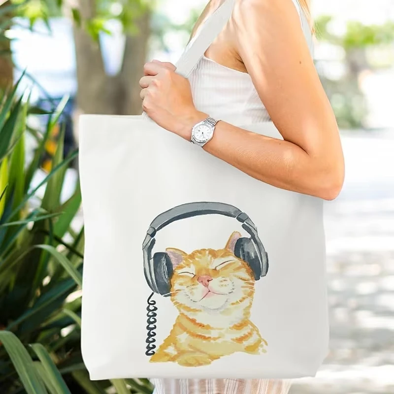 

Сумка-тоут с милым котом, женская повседневная холщовая сумка, многоразовая экологически чистая сумка для покупок, подарки для любителей кошек, сумка-органайзер для путешествий