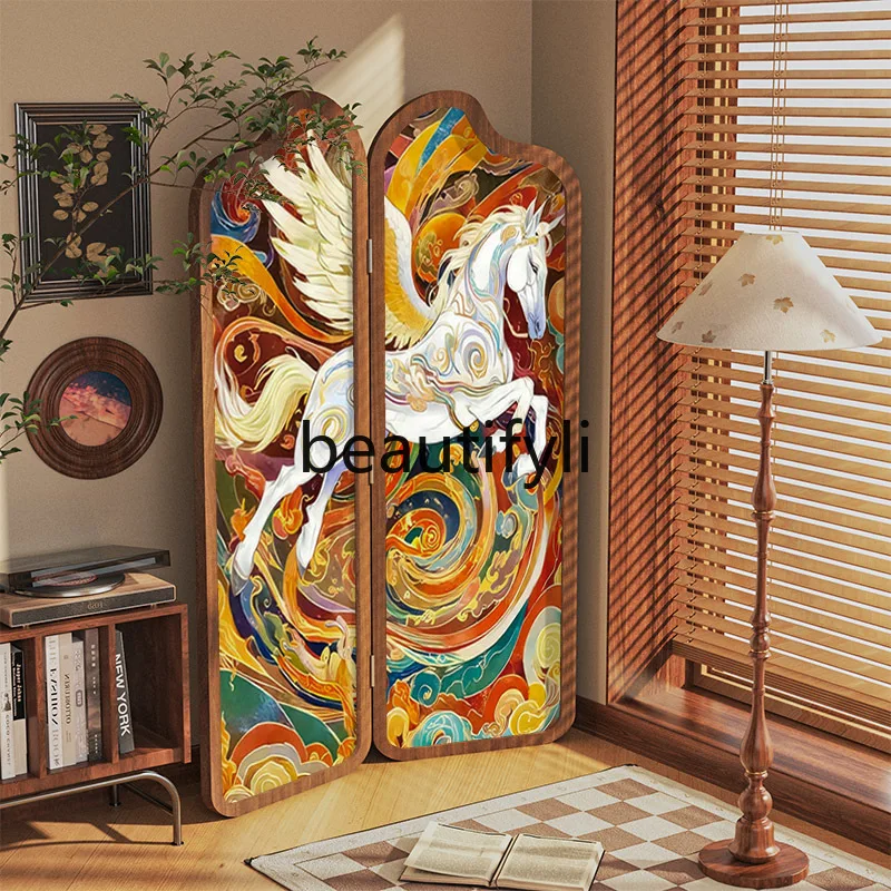 

Color Pegasus screen partition household living room entrance entrance sofa background blocking mobile solid wood folding screen