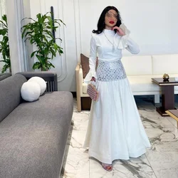 Robe de Soirée Longue en Clip Blanc, Tenue de Bal Élégante, Ligne A, Col Rond, de Luxe, pour Femme, 2024