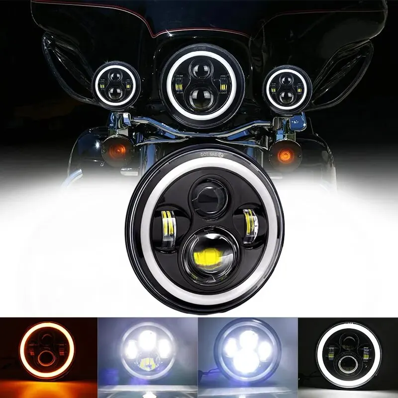 Motorcycle Car H4 7 Inch Led Headlight For Harley Street Glide Softail Yamaha Honda Headlamp For Jeep JK TJ Lada Offroad 4x4 UAZ