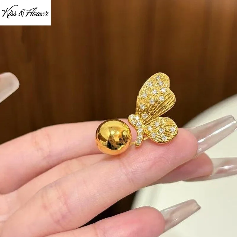 

KISS&FLOWER 24KT Gold Butterfly Open Rings For Women Wedding Party Birthday Christmas Bride Mother Girlfriend Ladies Gifts RI261