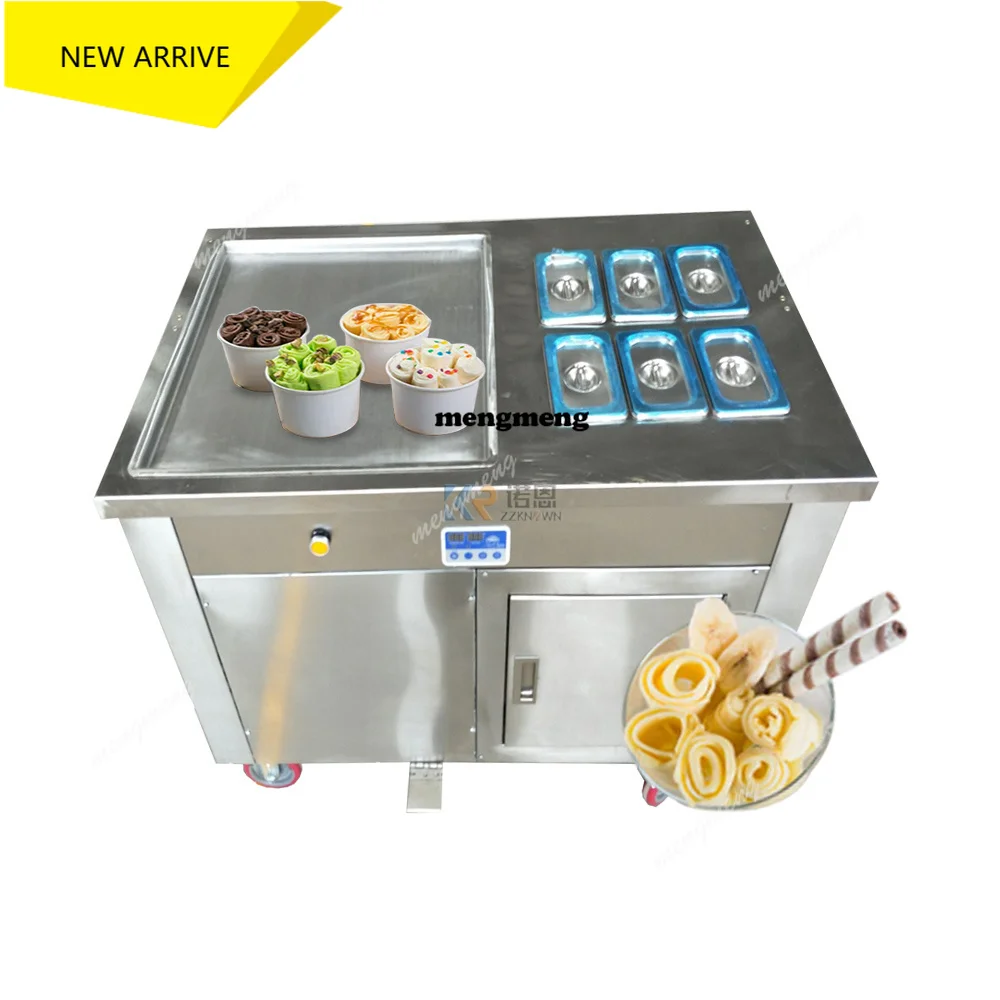 Commercial Single Square Pan Fry Rolled Ice Cream Maker Fried Yogurt Ice Powder Machine Fried Roll Ice Cream Machine Equipment