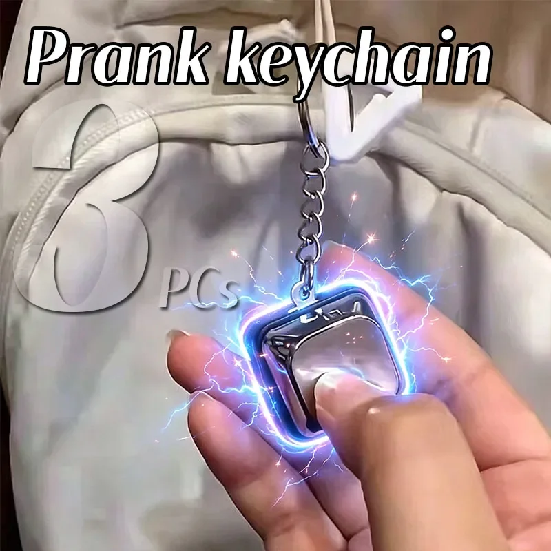 1/2/3PCs Electric Shock Keyboard Keychain Street Trick Novelty Item Fidget Keychain Shocking Handshake Trick Clicker Toy