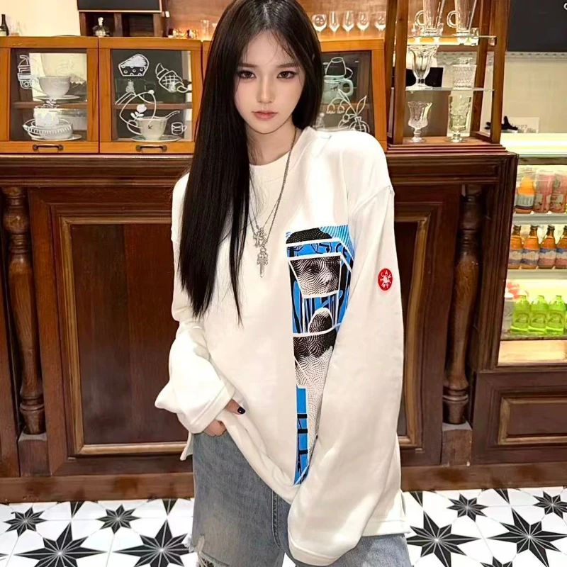 

LIFE CAVEMPT футболка с длинными рукавами осень-зима японский ретро принт синий белый свободный повседневный мужской женский топ футболки