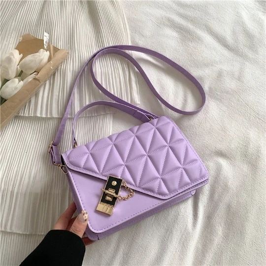 Purple Fashion Girl Woman Luxurious Shoulder PU PVC Leather Women Lady Bags Handbag Phone Case Purses Square Tote Women\'s Bag