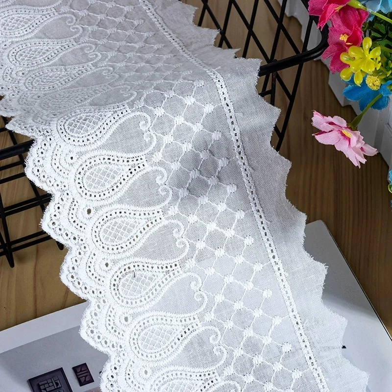 1yard/lot White Beige Black 100% Cotton Embroidered Lace Fabrics for Women\'s Clothing DIY Lace Trim