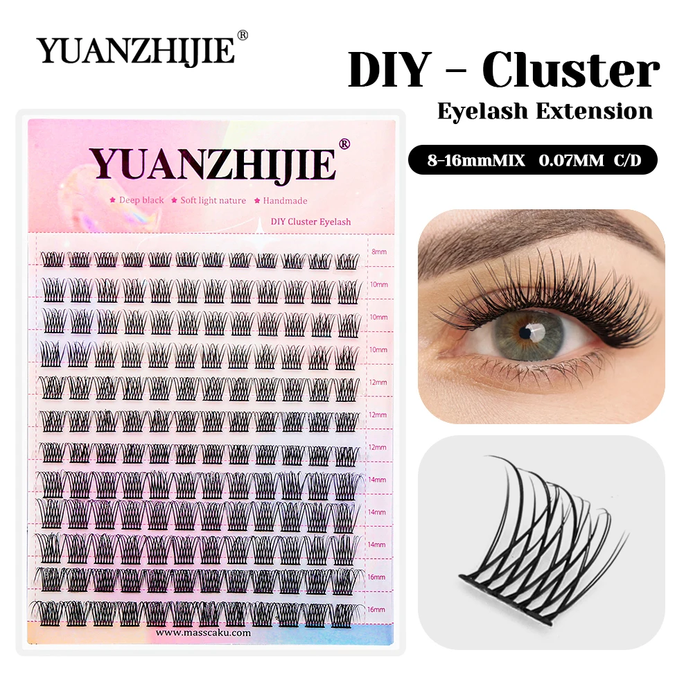 

Customized Private Label 8-16mm Mix Size Natural Looks Segmented Hybrid Lashes Fast Grafting DIY Clusters Eyelash by YUANZHIJIE