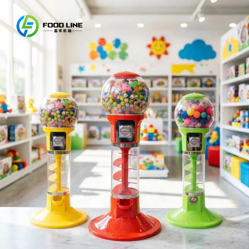 Customized kid friendly spiral capsule dispenser plastic gachapon machine accept token payment english panel retail store use