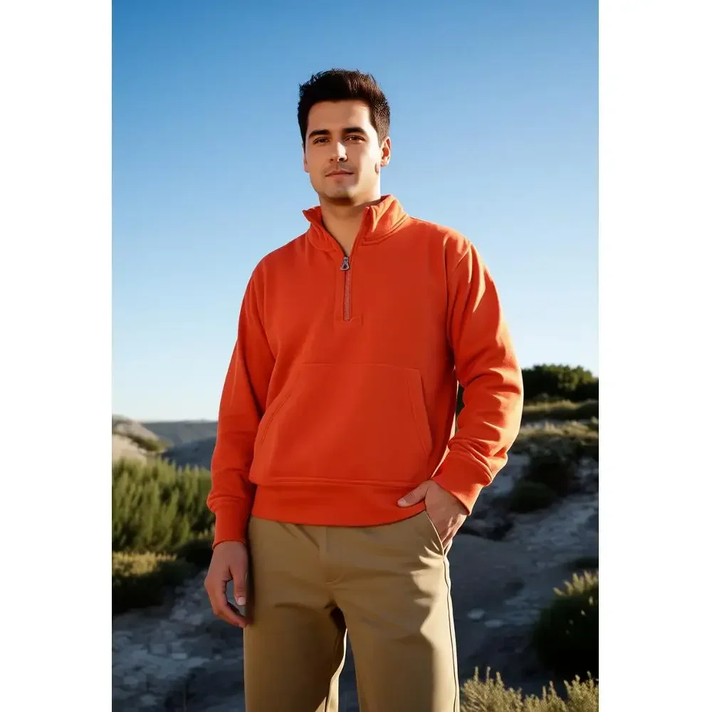 

Мужская толстовка с воротником-молнией и карманом-кенгуру, доступна в желтом, оливково-зеленом, темно-серый, синем, удобный костюм