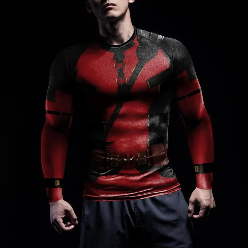 Zawaland Superhero Wolverine Compression Shirts Cosplay Costumes Deadpool Printed Men's Tops Fitness Workout Sports Gym Tees