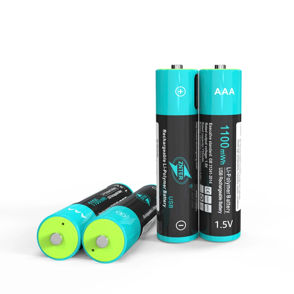 1.5V AAA rechargeable lithium battery 1100mWh USB charge