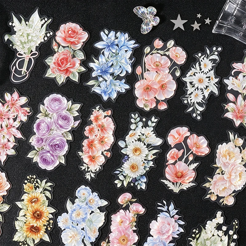 Imitation Glazed Floral Sticker Pack, Fresh Floral Style Collage Supplies for Albums, Greeting Cards & Phone Cases