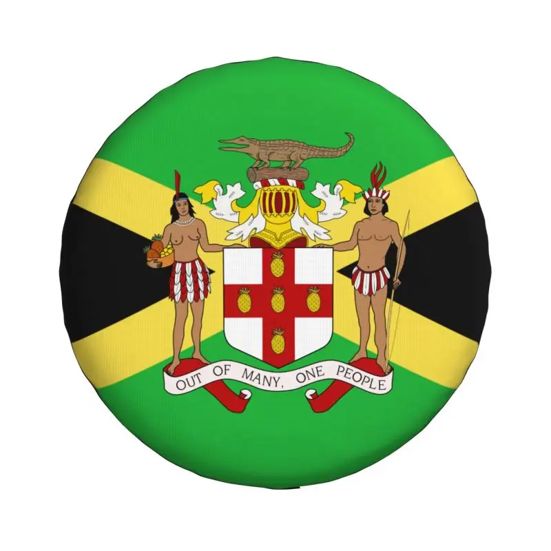 Custom Coat Of Arms Of Jamaica Tire Cover 4WD 4x4 SUV Jamaican Flag Spare Wheel Protector for Honda CRV 14