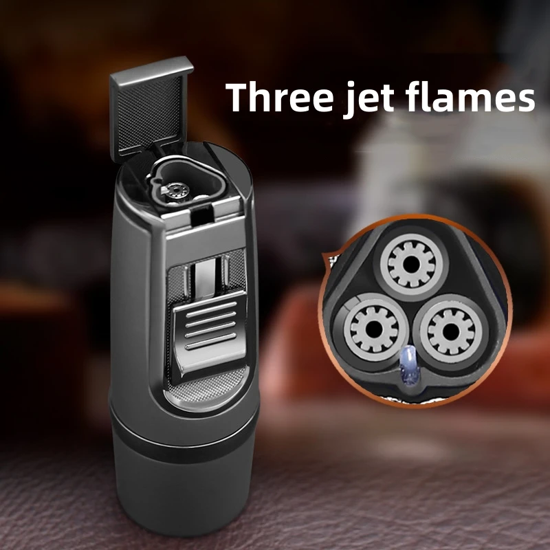 JOBON Metal Windproof Three Jet Flames Gas Cigar Lighter Outdoor BBQ Camping Gun Torch Igniter Kitchen Lighter Men\'s Gift