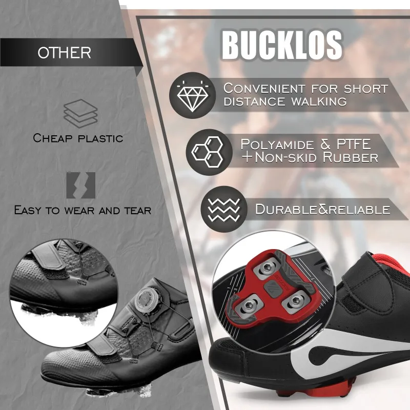BUCKLOS für KEO System Fahrrad-Schuhe für LOOK KEO Rennradpedale – Selbstverriegelnde Fahrradschuh-Spikes 0/4.5/9 Pedalclips – Detail 5