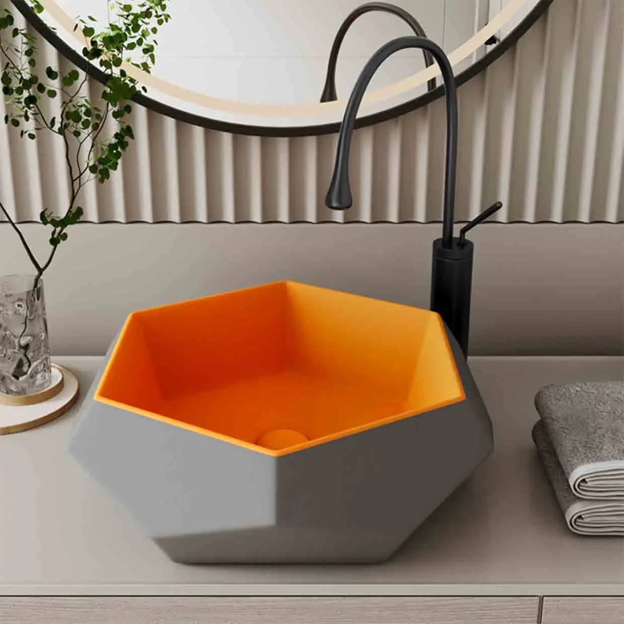 

Nordic Creative Countertop Basin Hexagonal Washbasin Balcony Art Basin Ceramic Single Basin Countertop Sinks With Faucet Drainer