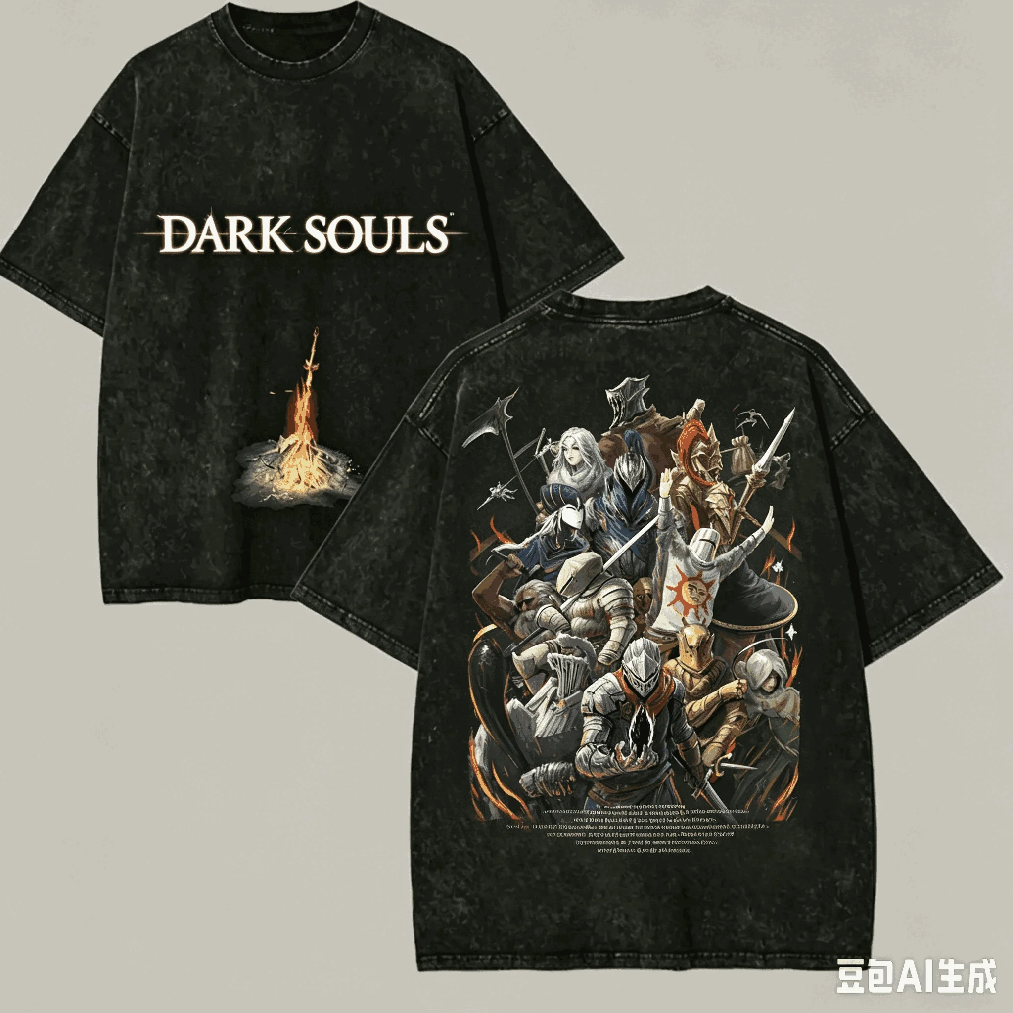 2026 Dark Souls Washed T shirt Anime Lover Harajuku New Model Oversized Vintage Loose Unisex personality Clothes Couples high