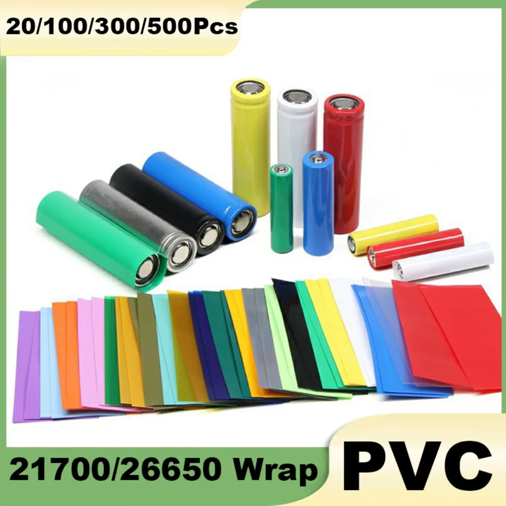 20/100/300/500Pcs 21700/26650 Lipo Battery Wrap PVC Heat Shrink Tube Precut Insulated Film Protection Cover Case Pack Sleeving